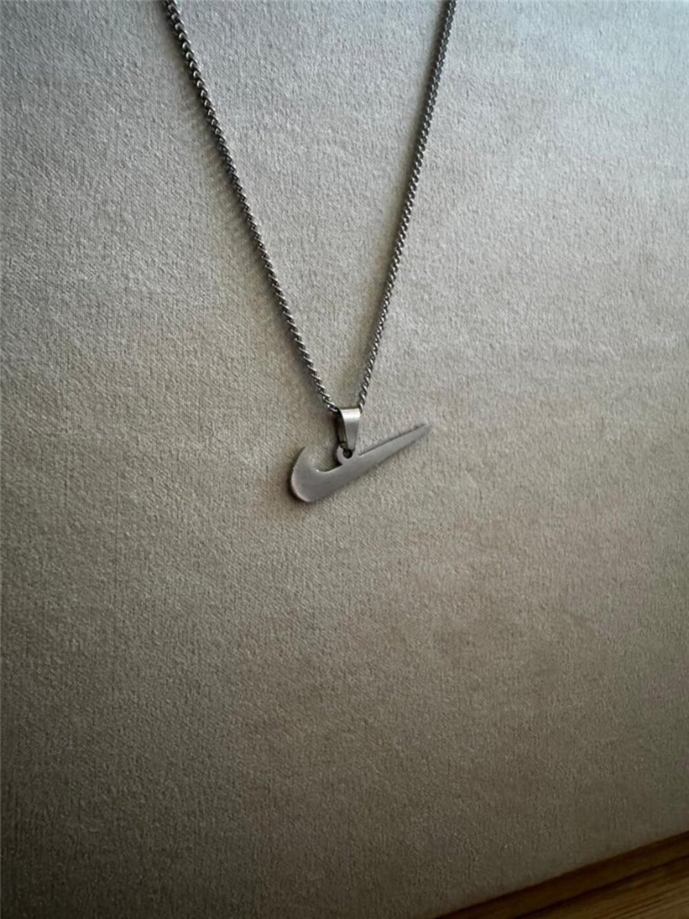 Silver Nike Swoosh Necklace - Thin Chain - 20" Chain - Silver Plated - Y2K